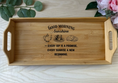 Load image into Gallery viewer, Personalised Bamboo Serving Tray – Custom Laser Engraved Wooden Breakfast or Drinks Tray with Handles Krevana Personalised Bamboo Serving Tray – Custom Laser Engraved Wooden Breakfast or Drinks Tray with Handles