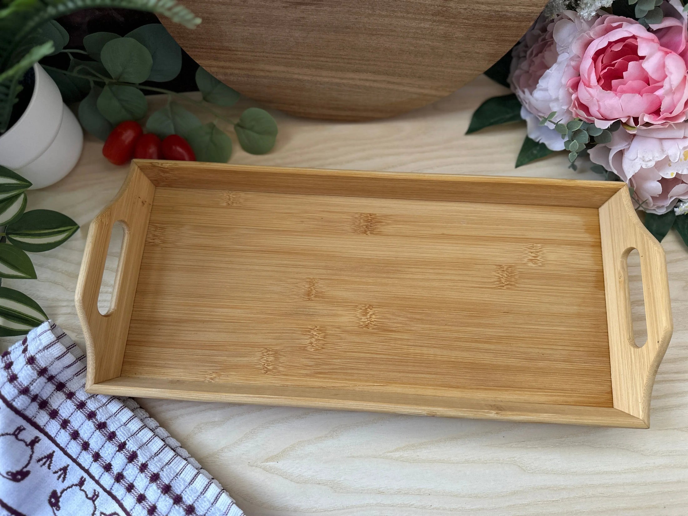 Personalised Bamboo Serving Tray – Custom Laser Engraved Wooden Breakfast or Drinks Tray with Handles Krevana Personalised Bamboo Serving Tray – Custom Laser Engraved Wooden Breakfast or Drinks Tray with Handles