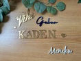 Load image into Gallery viewer, Personalized Laser-Cut Name Tags – Cake Toppers Acrylic & Wood Options (Self-Adhesive) Krevana Personalized Laser-Cut Name Tags – Cake Toppers Acrylic & Wood Options (Self-Adhesive)