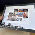 Load image into Gallery viewer, A framed memorial print held by a hand, featuring a collage of photos with the text 'Never forget our amazing legend' and 'We will miss you' in script on a white mat and dark frame.