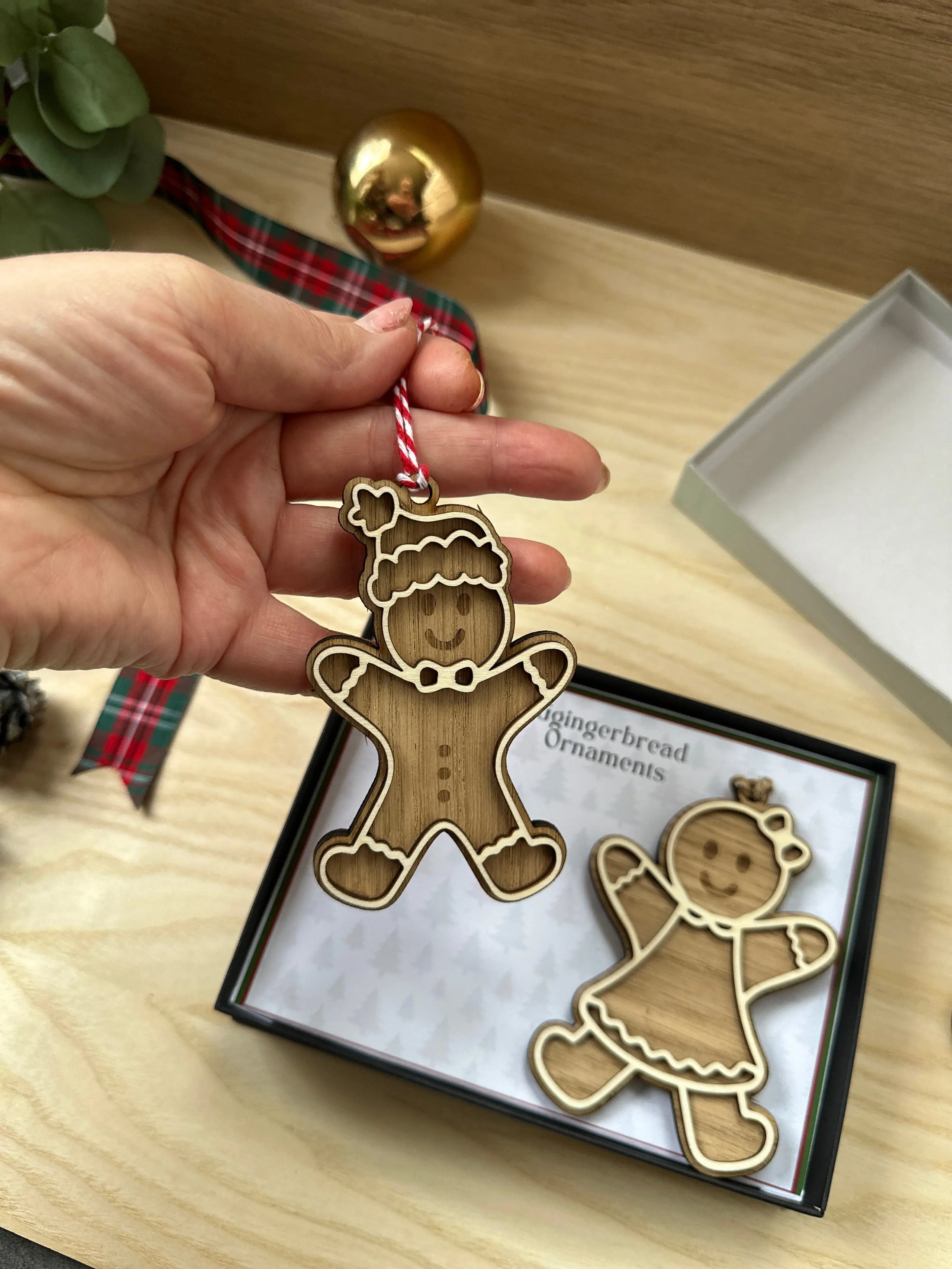 Personalised Gingerbread Ornament | Wooden Christmas Decoration | Add Name – Single, Couple, or Family Set | Gift Box & Message Card Krevana Personalised Gingerbread Ornament | Wooden Christmas Decoration | Add Name – Single, Couple, or Family Set | Gift Box & Message Card