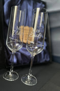 Load image into Gallery viewer, Luxury Personalised Wedding Champagne Glass Set with Plaque – Gift Box Krevana Luxury Personalised Wedding Champagne Glass Set with Plaque – Gift Box