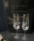 Load image into Gallery viewer, Luxury Personalised Wedding Champagne Glass Set with Plaque – Gift Box Krevana Luxury Personalised Wedding Champagne Glass Set with Plaque – Gift Box