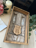 Load image into Gallery viewer, Personalised Wooden Box Wedding Gift Set β Crystal Champagne Flutes in Wooden Shadow Box UK Krevana Personalised Wooden Box Wedding Gift Set β Crystal Champagne Flutes in Wooden Shadow Box UK