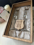 Load image into Gallery viewer, Personalised Wooden Box Wedding Gift Set β Crystal Champagne Flutes in Wooden Shadow Box UK Krevana Personalised Wooden Box Wedding Gift Set β Crystal Champagne Flutes in Wooden Shadow Box UK