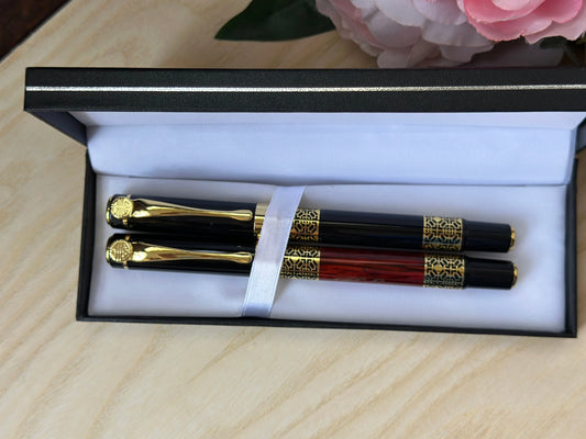 Personalised Luxury Heavyweight rollerball Pen – Black or Rosewood colour, Gold Detailing, Engraved Gift, Refillable Black & Blue Ink Krevana Personalised Luxury Heavyweight rollerball Pen – Black or Rosewood colour, Gold Detailing, Engraved Gift, Refillable Black & Blue Ink