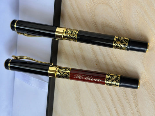 Personalised Luxury Heavyweight rollerball Pen – Black or Rosewood colour, Gold Detailing, Engraved Gift, Refillable Black & Blue Ink Krevana Personalised Luxury Heavyweight rollerball Pen – Black or Rosewood colour, Gold Detailing, Engraved Gift, Refillable Black & Blue Ink