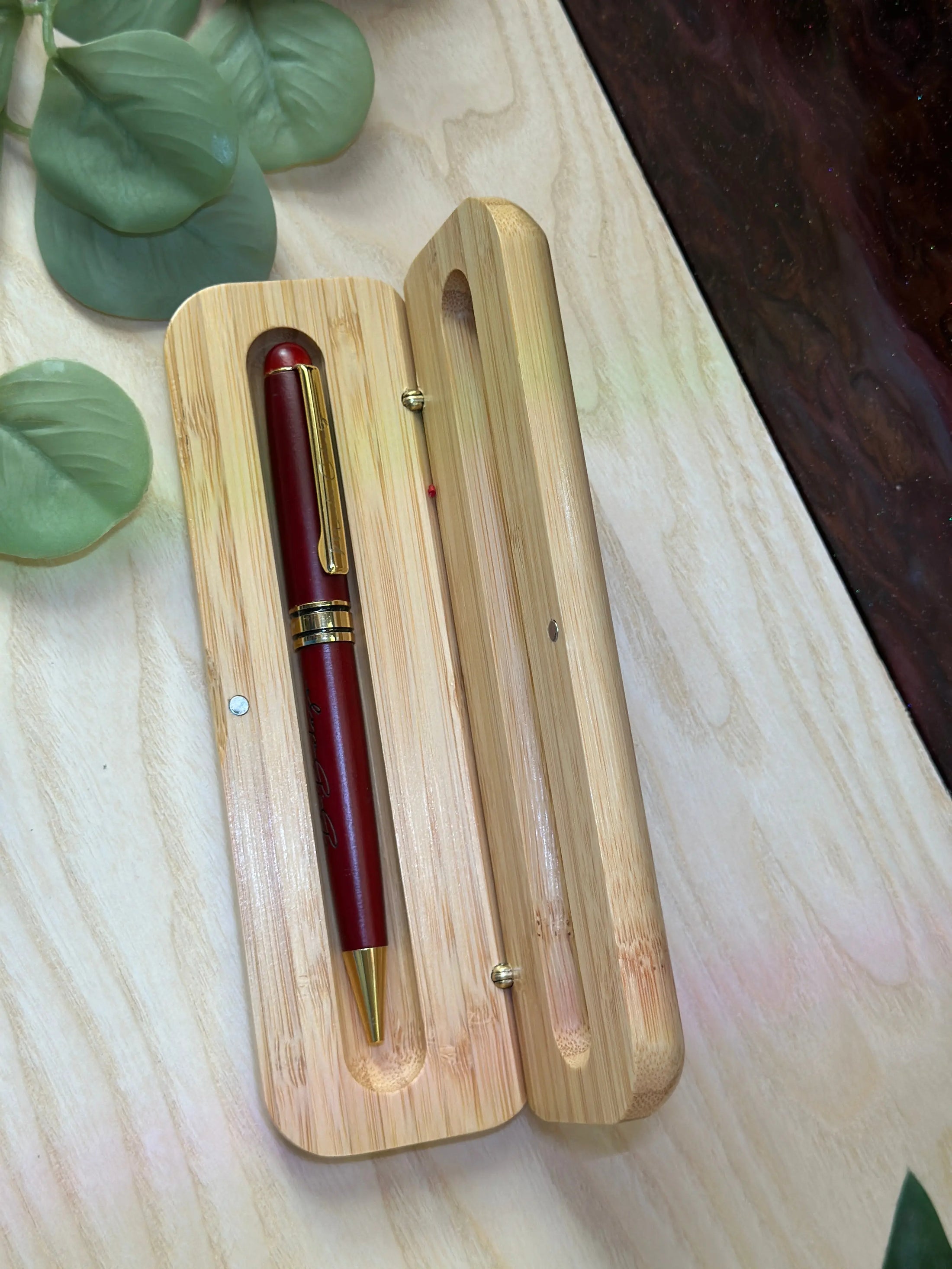 Personalized Red Wooden Ballpoint Pen with Gold Accents – Custom Engraved Pen with Optional Bamboo Gift Case Krevana Personalized Red Wooden Ballpoint Pen with Gold Accents – Custom Engraved Pen with Optional Bamboo Gift Case