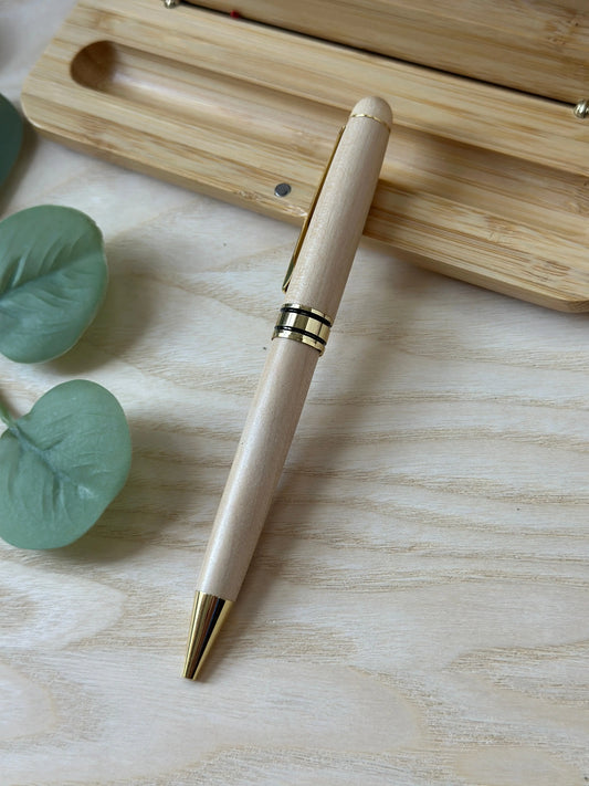 Personalized Maple Wood Ballpoint Pen – Custom Engraved Light Wooden Pen with Gold Accents & Optional Gift Case Krevana Personalized Maple Wood Ballpoint Pen – Custom Engraved Light Wooden Pen with Gold Accents & Optional Gift Case