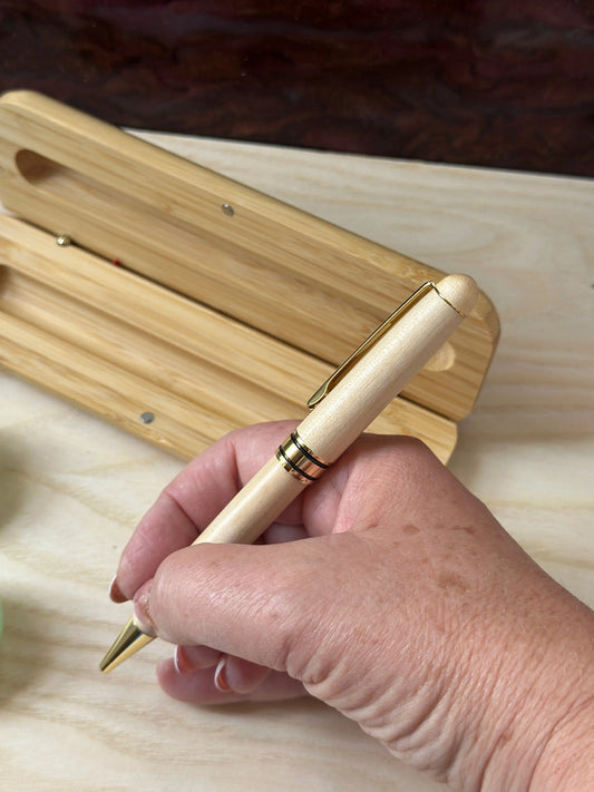 Personalized Maple Wood Ballpoint Pen – Custom Engraved Light Wooden Pen with Gold Accents & Optional Gift Case Krevana Personalized Maple Wood Ballpoint Pen – Custom Engraved Light Wooden Pen with Gold Accents & Optional Gift Case