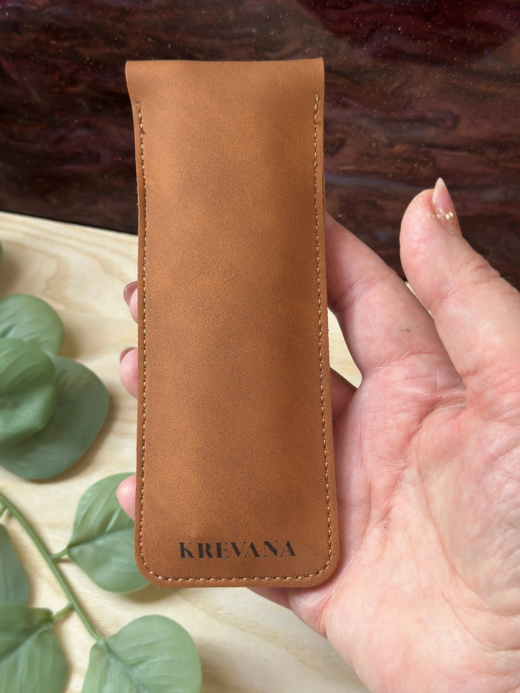 Personalized PU Leather Pen Case – Custom Engraved Brown Pen Holder Sleeve for Ballpoint, Fountain & Signature Pens Krevana Personalized PU Leather Pen Case – Custom Engraved Brown Pen Holder Sleeve for Ballpoint, Fountain & Signature Pens