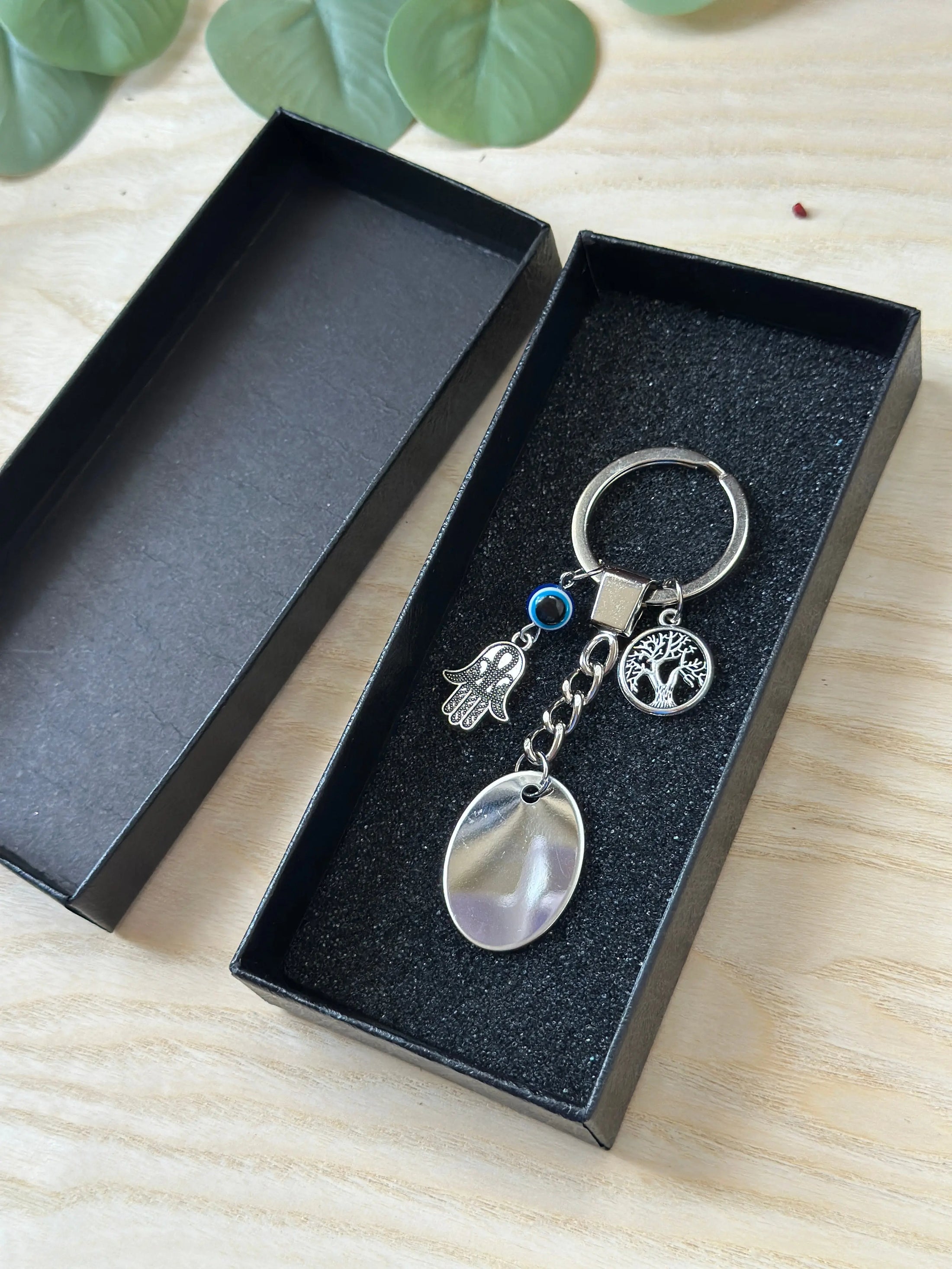 Personalised Stainless Steel Keychain – Custom Engraved Keyring with Hamsa Hand & Tree of Life Charms, Zodiac or New Home Gift Krevana Personalised Stainless Steel Keychain – Custom Engraved Keyring with Hamsa Hand & Tree of Life Charms, Zodiac or New Home Gift