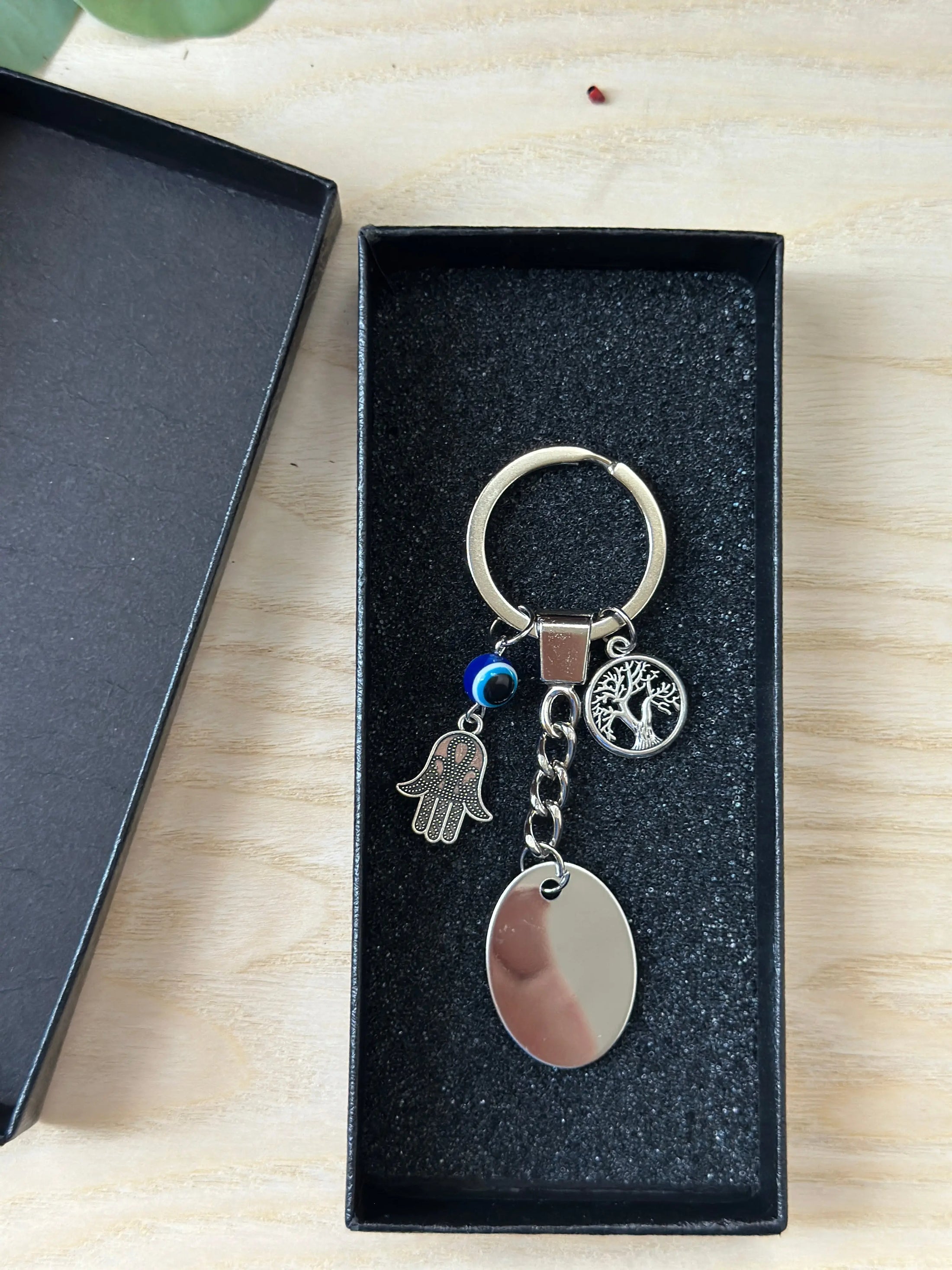 Personalised Stainless Steel Keychain – Custom Engraved Keyring with Hamsa Hand & Tree of Life Charms, Zodiac or New Home Gift Krevana Personalised Stainless Steel Keychain – Custom Engraved Keyring with Hamsa Hand & Tree of Life Charms, Zodiac or New Home Gift