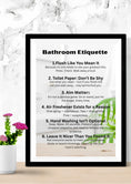 Load image into Gallery viewer, Funny bathroom picture. Bathroom Etiquete Krevana Funny bathroom picture. Bathroom Etiquete