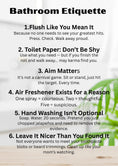 Load image into Gallery viewer, Funny bathroom picture. Bathroom Etiquete Krevana Funny bathroom picture. Bathroom Etiquete
