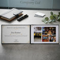 Load image into Gallery viewer, Personalised Colleague Leaving Card | Engraved Black Gold Laser Leather Keepsake with Photo Collage | Custom Farewell Gift Krevana Personalised Colleague Leaving Card | Engraved Black Gold Laser Leather Keepsake with Photo Collage | Custom Farewell Gift