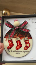 Load and play video in Gallery viewer, Personalised Ornament – Our First Christmas Together | Gift Box & Card | Add 1–6 Names or Custom Design