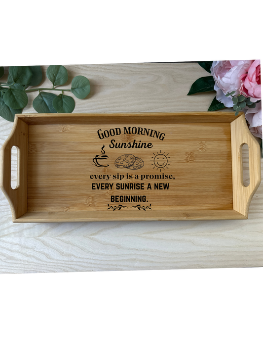Personalised Bamboo Serving Tray – Custom Laser Engraved Wooden Breakfast or Drinks Tray with Handles Krevana Personalised Bamboo Serving Tray – Custom Laser Engraved Wooden Breakfast or Drinks Tray with Handles