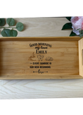 Load image into Gallery viewer, Personalised Bamboo Serving Tray – Custom Laser Engraved Wooden Breakfast or Drinks Tray with Handles Krevana Personalised Bamboo Serving Tray – Custom Laser Engraved Wooden Breakfast or Drinks Tray with Handles