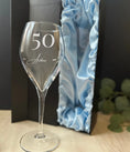Load image into Gallery viewer, Personalized Birthday Wine Glass | Engraved Milestone Birthday Gift | Luxury Silk Gift Box Krevana Personalized Birthday Wine Glass | Engraved Milestone Birthday Gift | Luxury Silk Gift Box