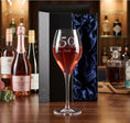 Load image into Gallery viewer, Personalized Birthday Wine Glass | Engraved Milestone Birthday Gift | Luxury Silk Gift Box Krevana Personalized Birthday Wine Glass | Engraved Milestone Birthday Gift | Luxury Silk Gift Box