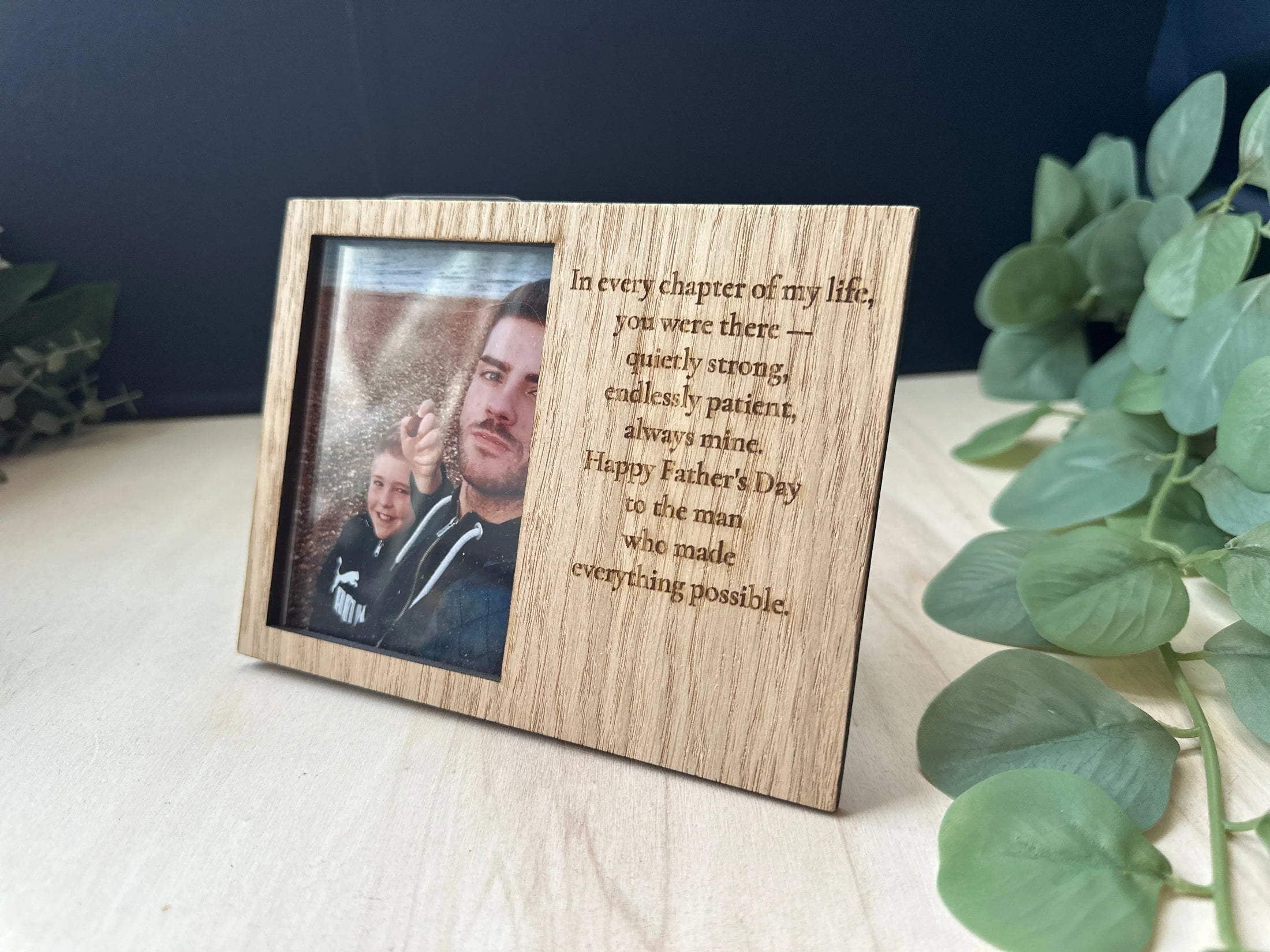Personalised Father's Day Photo Frame — Engraved Wooden Picture Frame with Custom Message | Optional Luxury Gift Box Krevana Personalised Father's Day Photo Frame — Engraved Wooden Picture Frame with Custom Message | Optional Luxury Gift Box