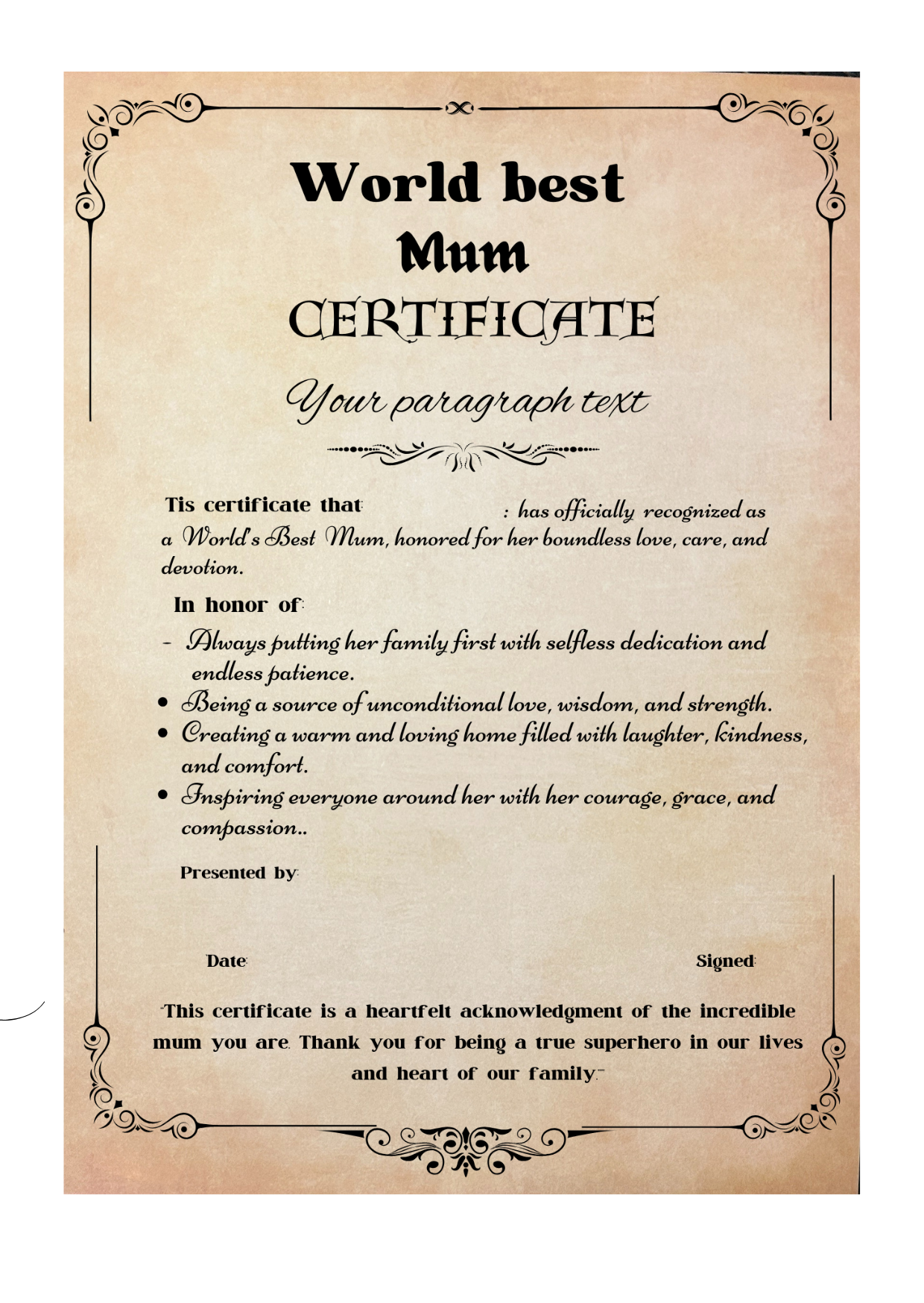 World Best Certificate, Mother's Day gift, Birthday Gift, Father Day Gift, Funny Certificate,