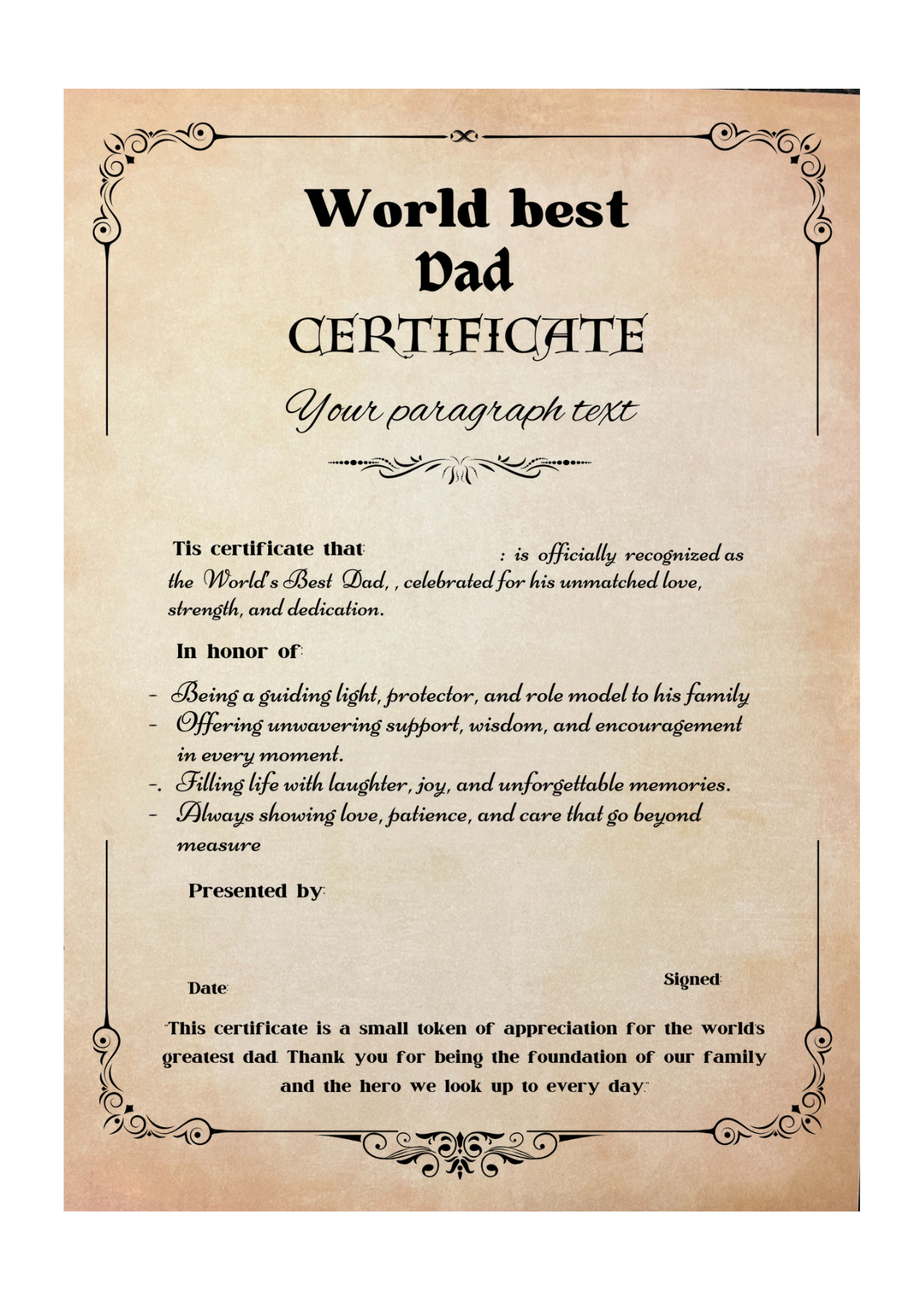 World Best Certificate, Mother's Day gift, Birthday Gift, Father Day Gift, Funny Certificate,