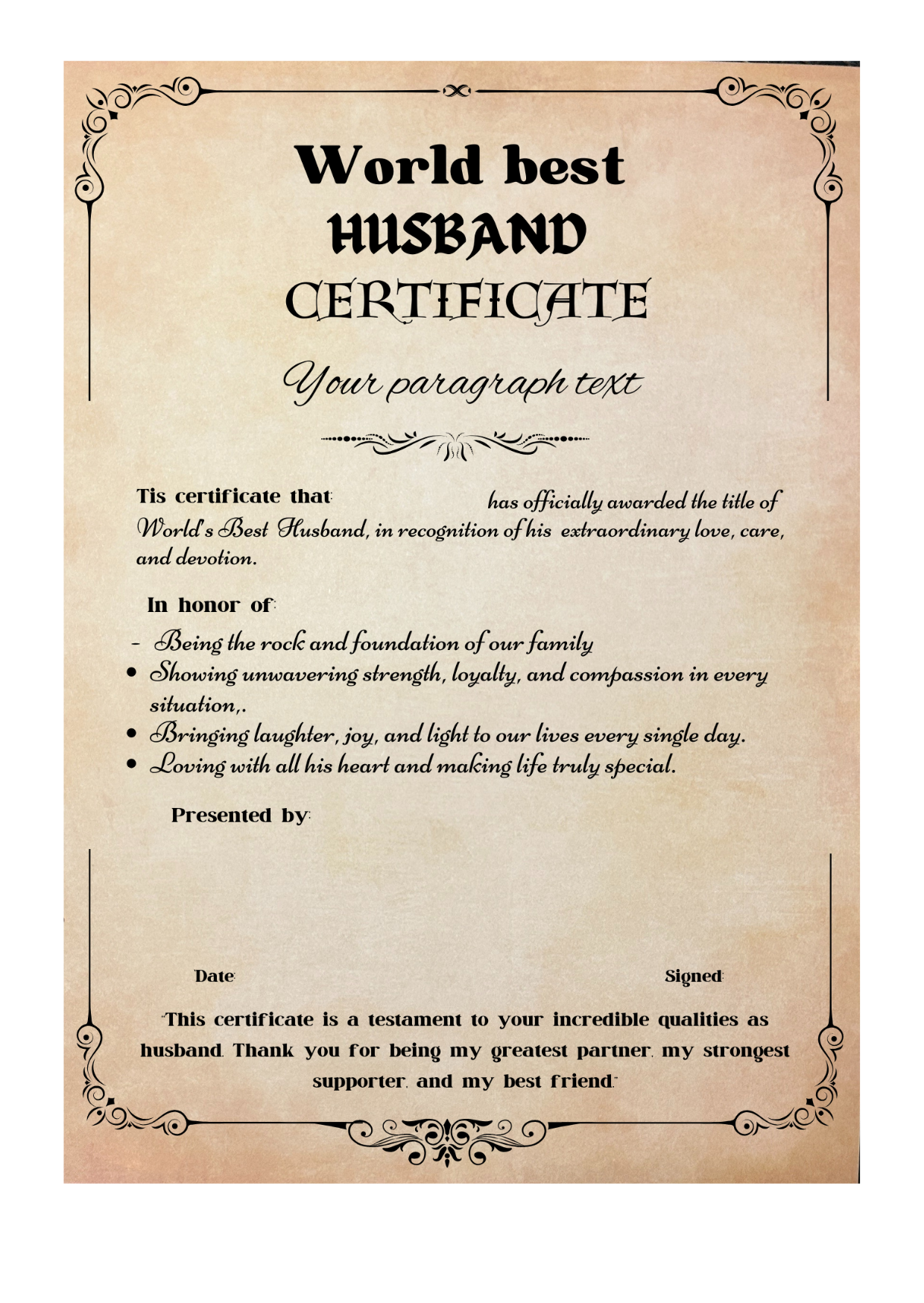 World Best Certificate, Mother's Day gift, Birthday Gift, Father Day Gift, Funny Certificate,