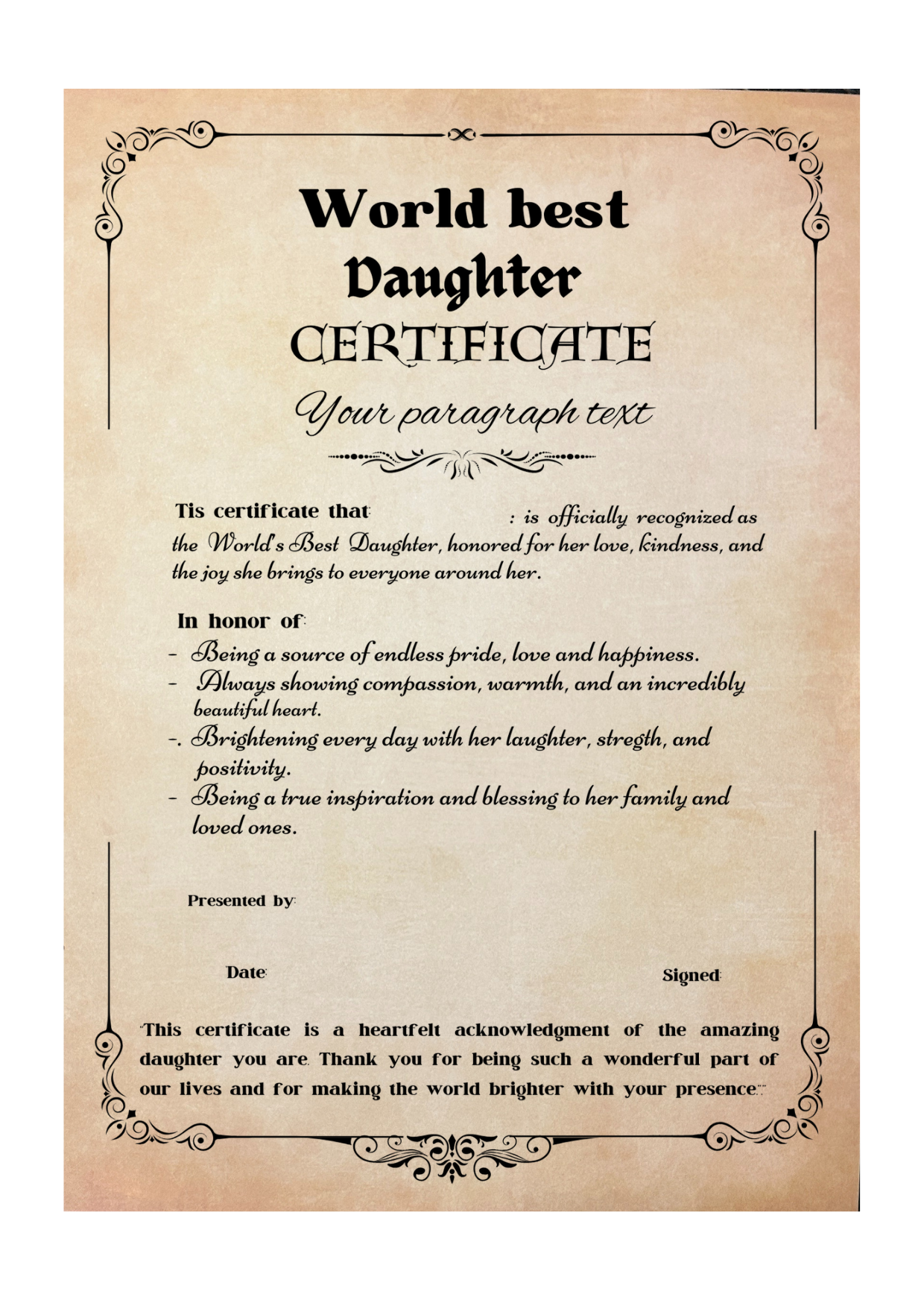 World Best Certificate, Mother's Day gift, Birthday Gift, Father Day Gift, Funny Certificate,