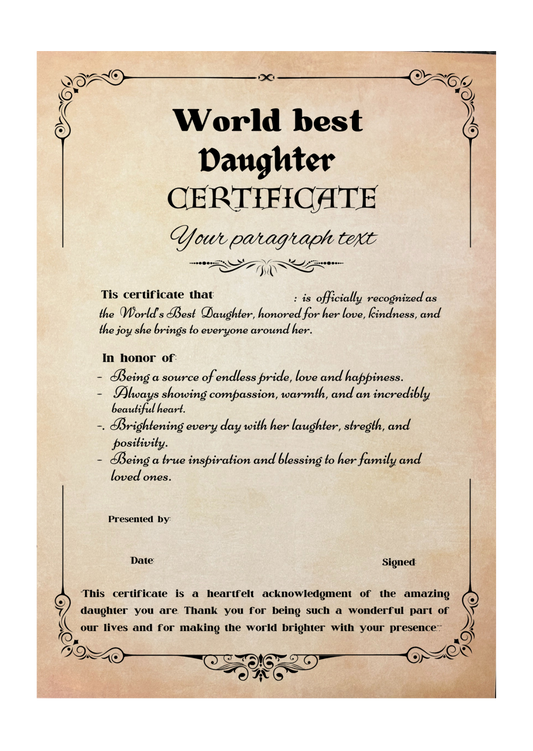 World Best Certificate, Mother's Day gift, Birthday Gift, Father Day Gift, Funny Certificate,