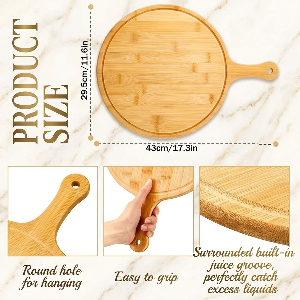 Customizable Bamboo Pizza Tray with Handle My Store Customizable Bamboo Pizza Tray with Handle