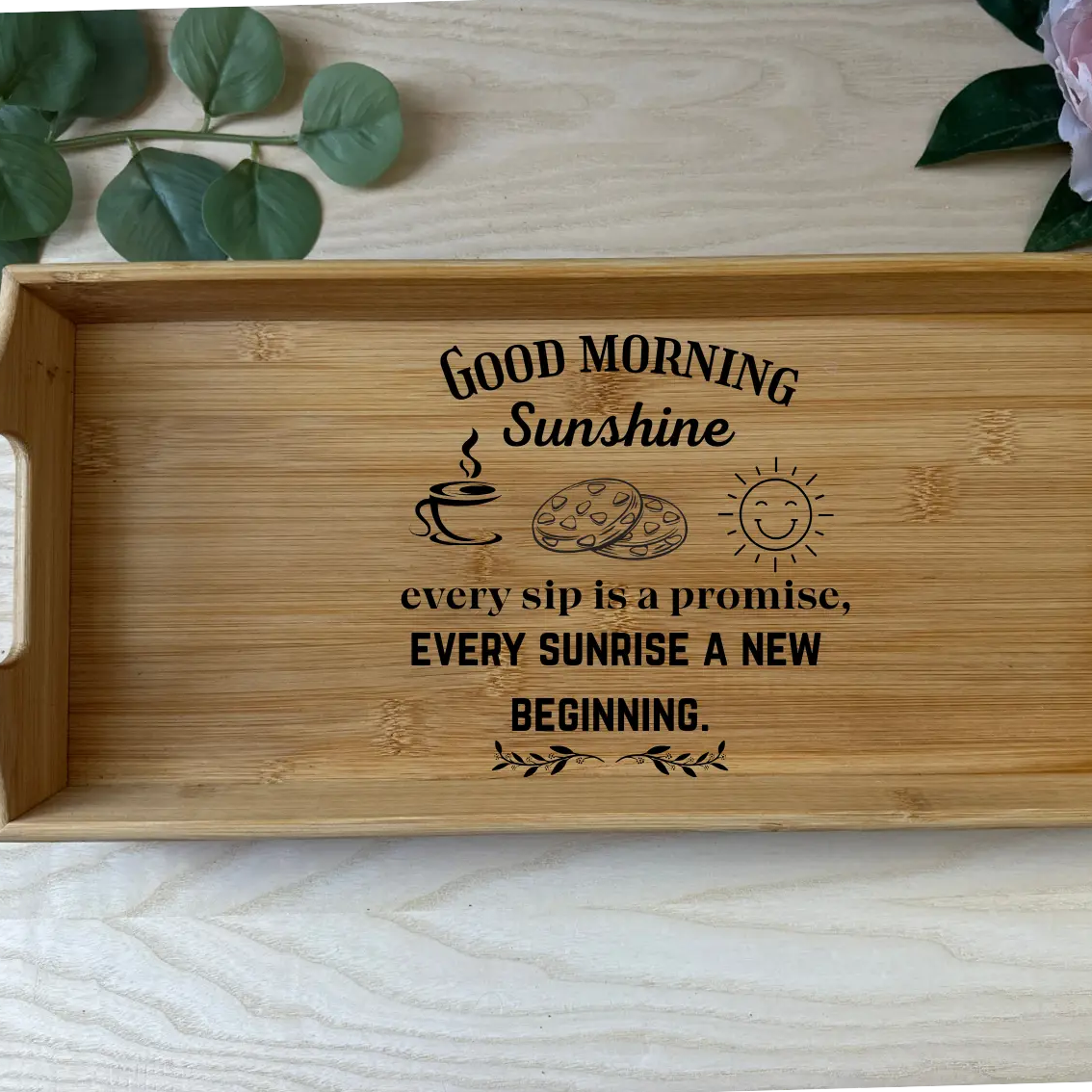 Personalised Bamboo Serving Tray – Custom Laser Engraved Wooden Breakfast or Drinks Tray with Handles Krevana Personalised Bamboo Serving Tray – Custom Laser Engraved Wooden Breakfast or Drinks Tray with Handles