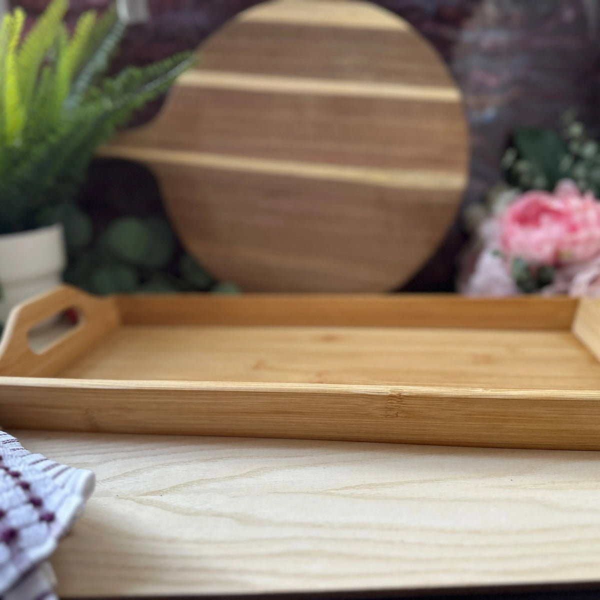 Personalised Bamboo Serving Tray – Custom Laser Engraved Wooden Breakfast or Drinks Tray with Handles Krevana Personalised Bamboo Serving Tray – Custom Laser Engraved Wooden Breakfast or Drinks Tray with Handles