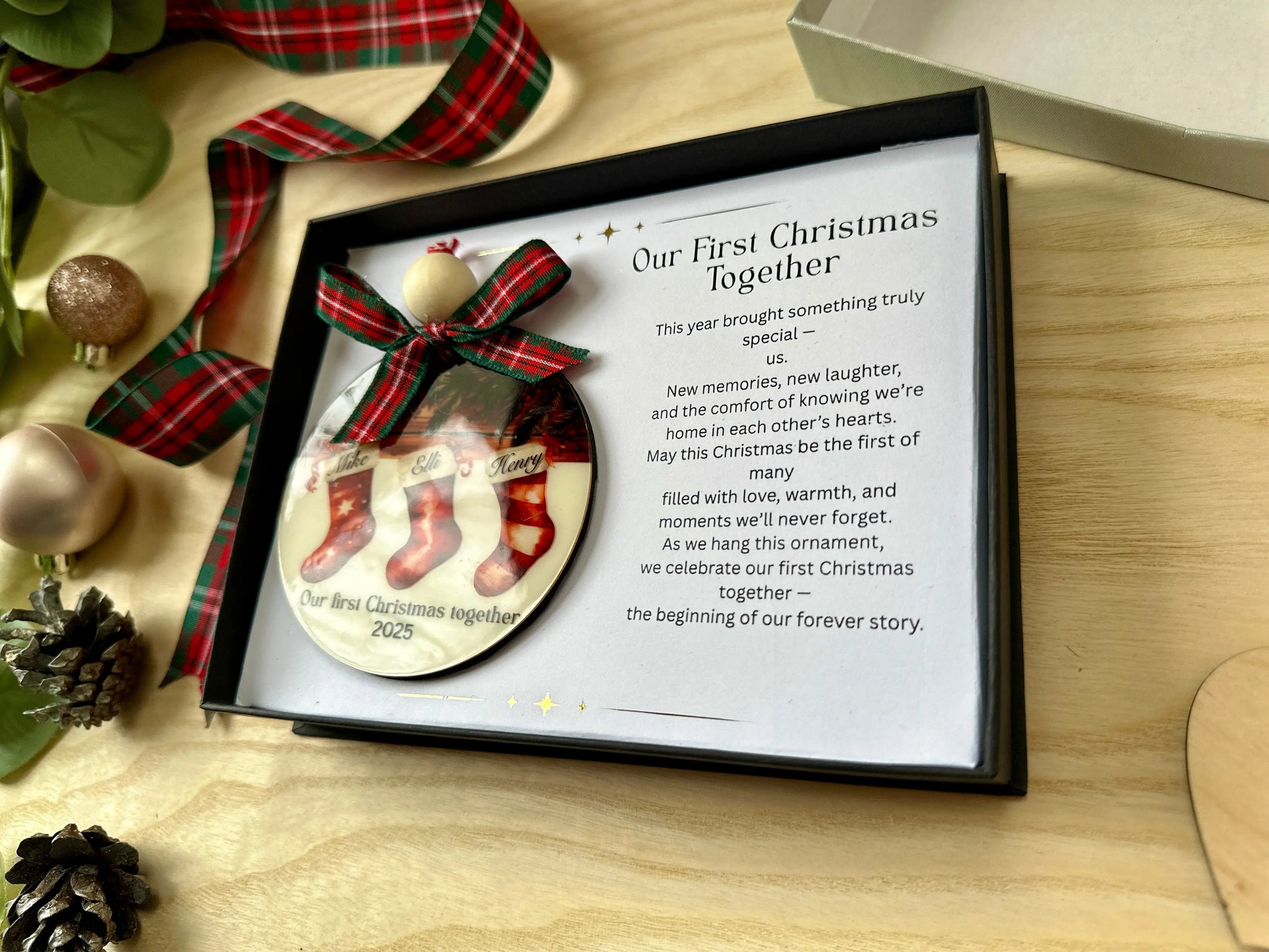 Personalised Ornament – Our First Christmas Together | Gift Box & Card | Add 1–6 Names or Custom Design Krevana Personalised Ornament – Our First Christmas Together | Gift Box & Card | Add 1–6 Names or Custom Design