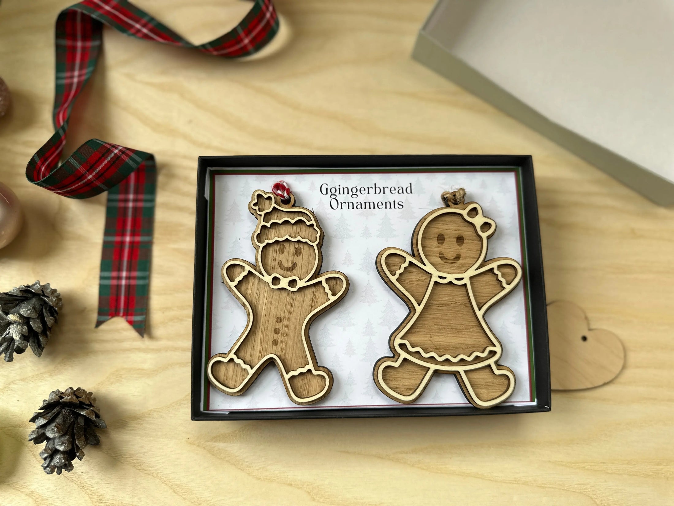 Personalised Gingerbread Ornament | Wooden Christmas Decoration | Add Name – Single, Couple, or Family Set | Gift Box & Message Card Krevana Personalised Gingerbread Ornament | Wooden Christmas Decoration | Add Name – Single, Couple, or Family Set | Gift Box & Message Card