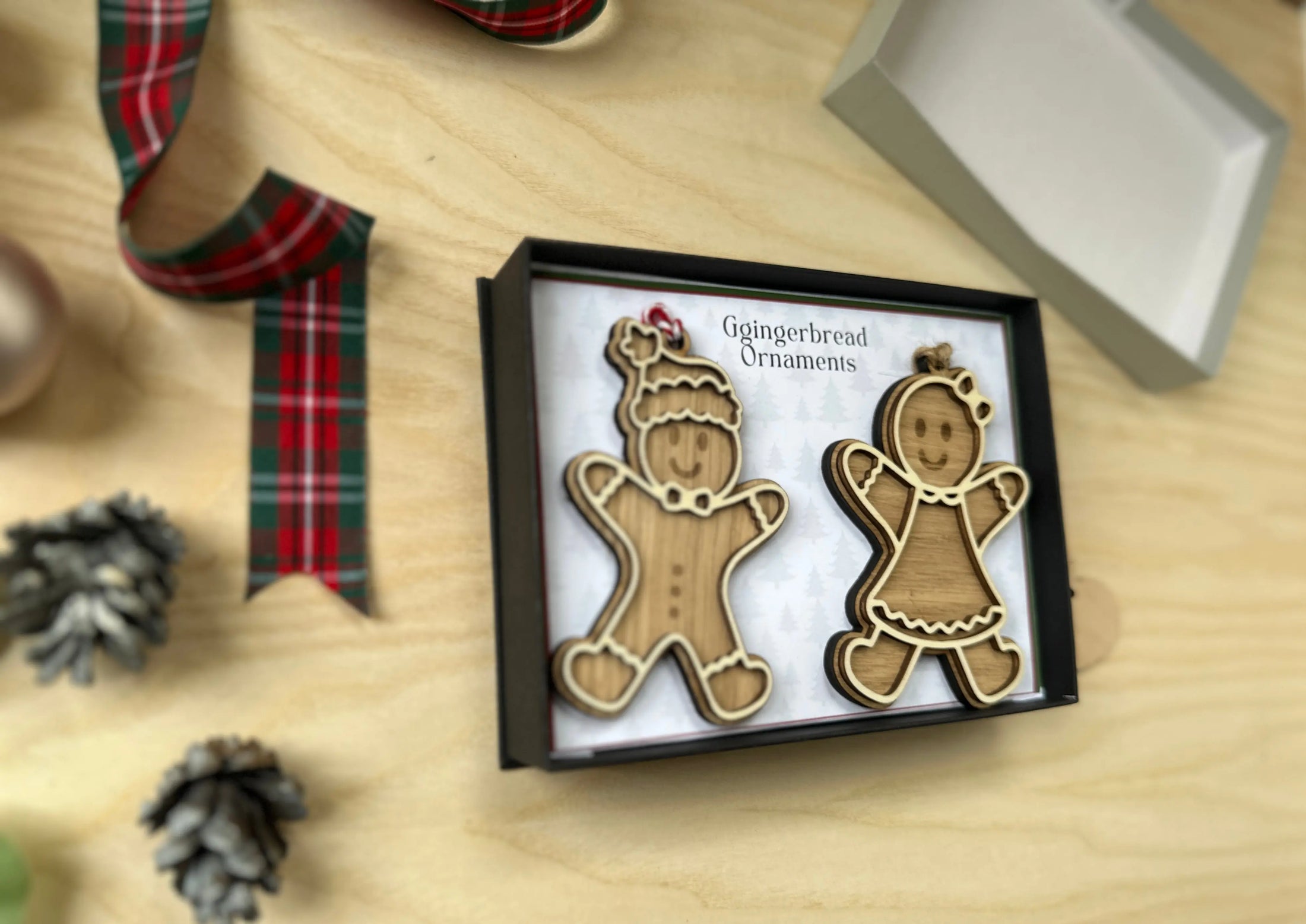 Personalised Gingerbread Ornament | Wooden Christmas Decoration | Add Name – Single, Couple, or Family Set | Gift Box & Message Card Krevana Personalised Gingerbread Ornament | Wooden Christmas Decoration | Add Name – Single, Couple, or Family Set | Gift Box & Message Card