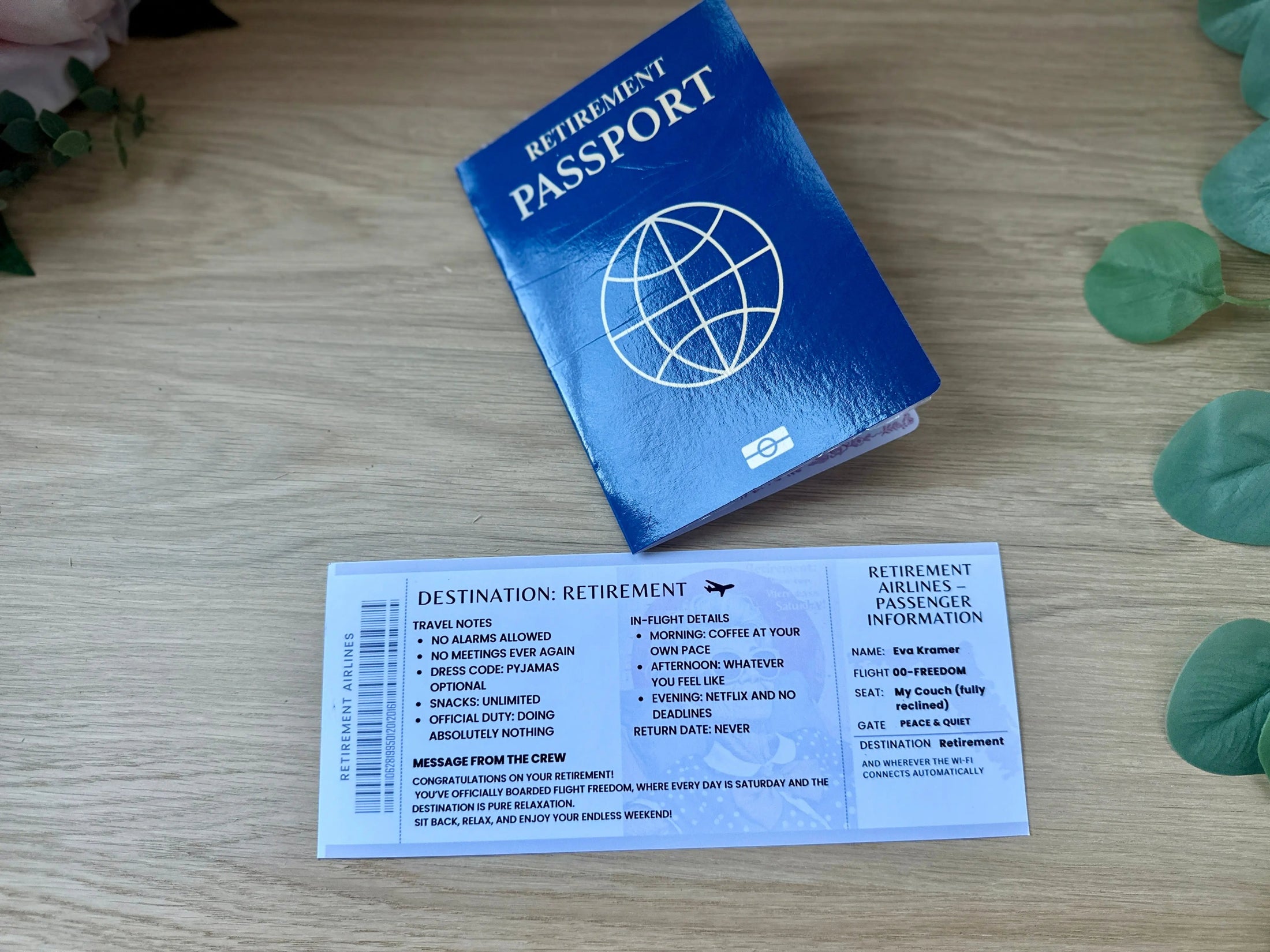 Personalised Retirement Passport & Boarding Pass Gift Set – Unique Farewell Keepsake | Funny Travel-Style Retirement Gift Krevana Personalised Retirement Passport & Boarding Pass Gift Set – Unique Farewell Keepsake | Funny Travel-Style Retirement Gift