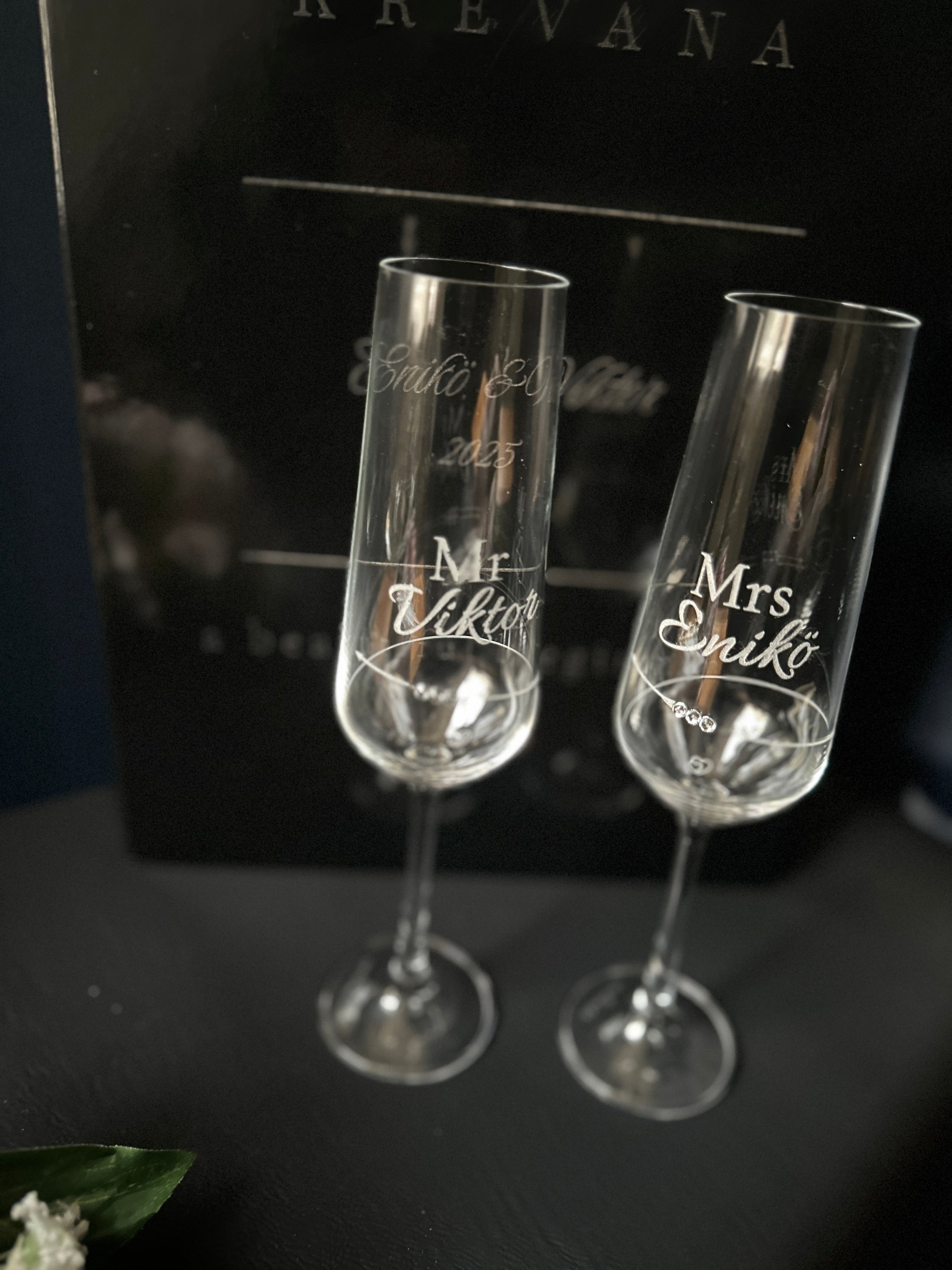 Luxury Personalised Wedding Champagne Glass Set with Plaque – Gift Box
