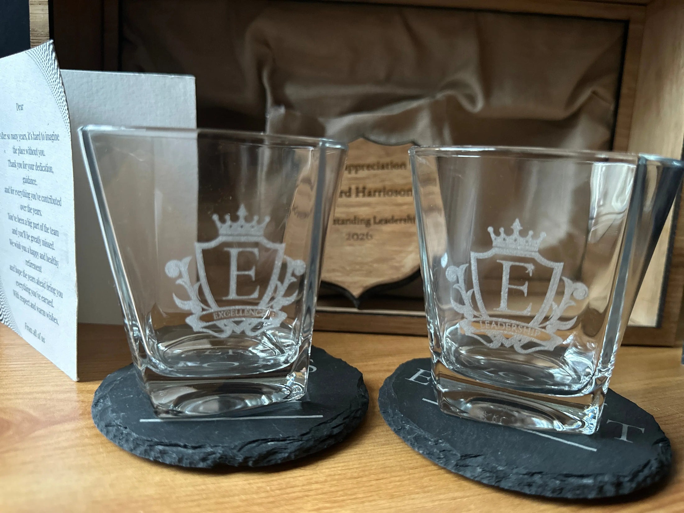Personalised Wooden Whiskey Gift Set — Engraved Shadow Box with Two Glasses & Custom Plaque Krevana Personalised Wooden Whiskey Gift Set — Engraved Shadow Box with Two Glasses & Custom Plaque