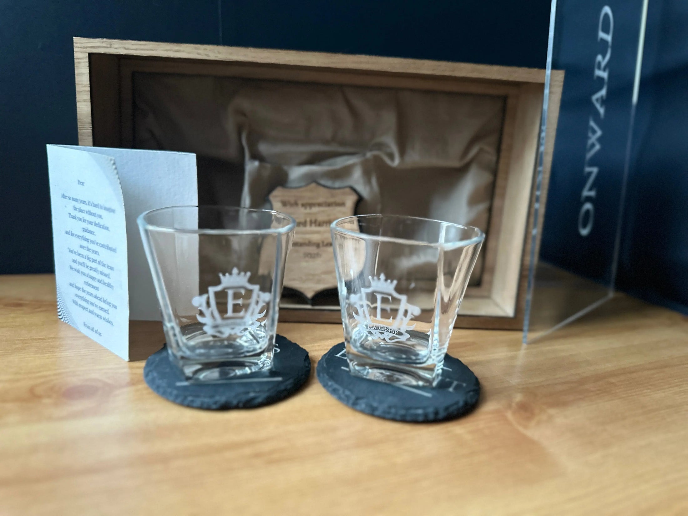 Personalised Wooden Whiskey Gift Set — Engraved Shadow Box with Two Glasses & Custom Plaque Krevana Personalised Wooden Whiskey Gift Set — Engraved Shadow Box with Two Glasses & Custom Plaque