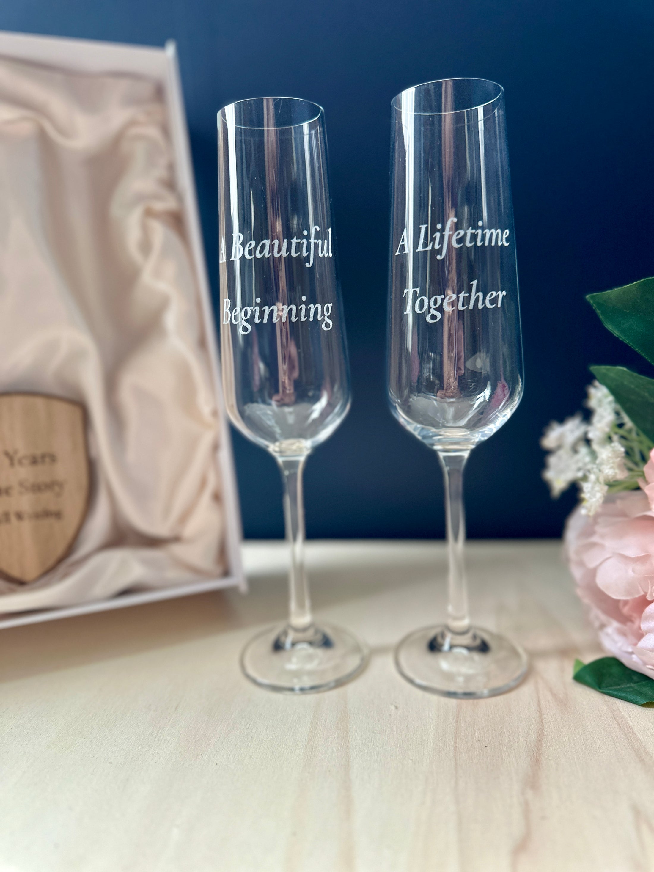 Personalised Anniversary Gift Box – Champagne Glass Set