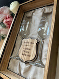 Load image into Gallery viewer, Personalised Wooden Box Wedding Gift Set — Crystal Champagne Flutes in Wooden Shadow Box UK Krevana Personalised Wooden Box Wedding Gift Set — Crystal Champagne Flutes in Wooden Shadow Box UK
