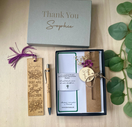 Personalised Teacher Gift Set | Engraved Wooden Bookmark Pen Box | Thank You Teacher Gift | End of Term Gift for Teacher 2026 Krevana Personalised Teacher Gift Set | Engraved Wooden Bookmark Pen Box | Thank You Teacher Gift | End of Term Gift for Teacher 2026