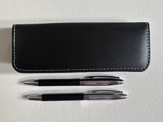 Personalised Engraved Pens Set with PU Leather Case – Ballpoint & Rollerball