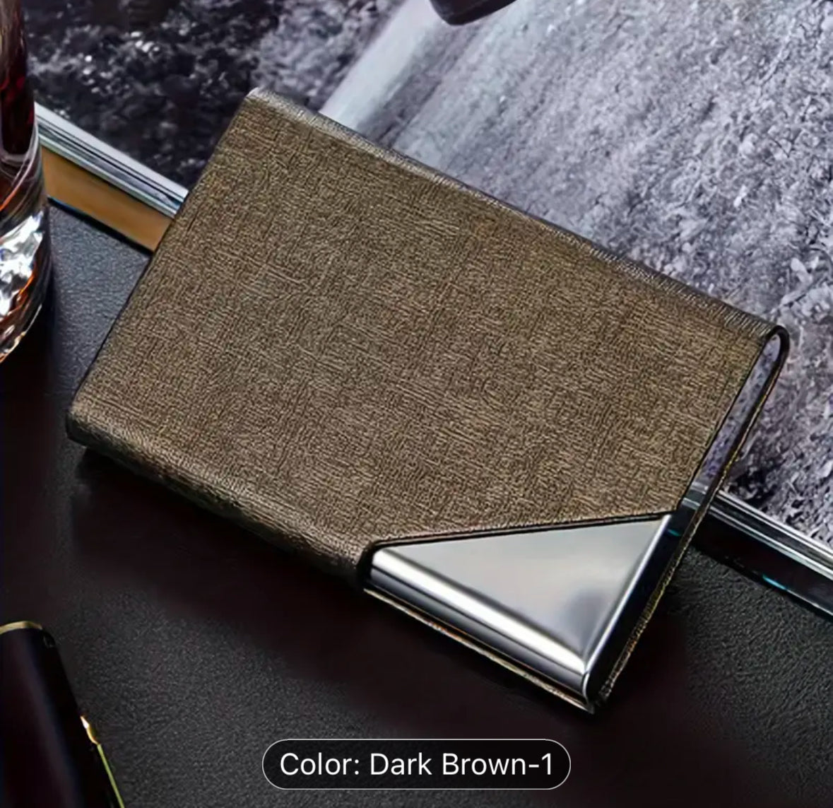 Personalized Business Card Holder, Laser Engraved Stainless Steel PU Leather Card Holder, Gift for Business man or Woman.