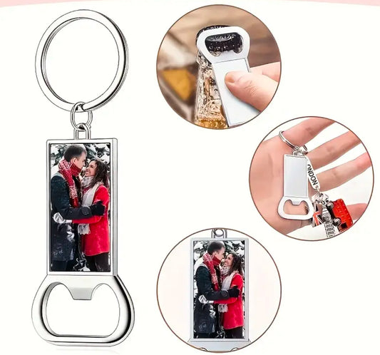 Personalized Laser Engraved and Photo insert Stainless steel Bottle opener Keychain, Birthday gift, Anniversary Gift,