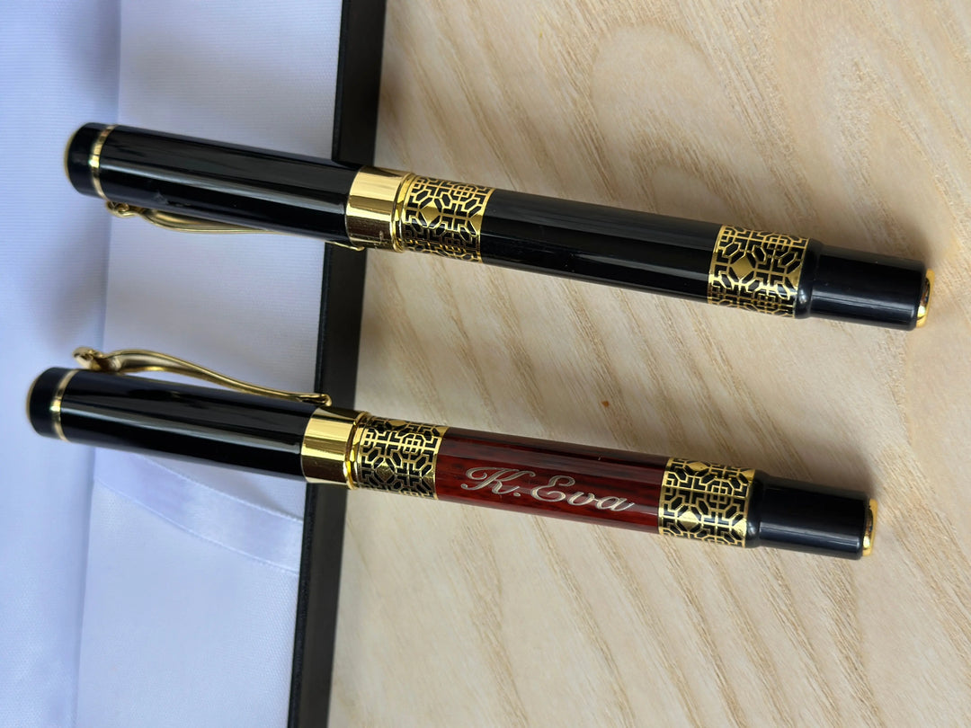 Personalised Luxury Heavyweight rollerball Pen – Black or Rosewood colour, Gold Detailing, Engraved Gift, Refillable Black & Blue Ink Krevana Personalised Luxury Heavyweight rollerball Pen – Black or Rosewood colour, Gold Detailing, Engraved Gift, Refillable Black & Blue Ink