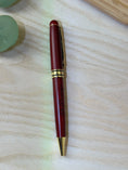 Load image into Gallery viewer, Personalized Red Wooden Ballpoint Pen with Gold Accents – Custom Engraved Pen with Optional Bamboo Gift Case Krevana Personalized Red Wooden Ballpoint Pen with Gold Accents – Custom Engraved Pen with Optional Bamboo Gift Case
