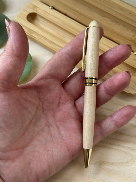 Personalized Maple Wood Ballpoint Pen – Custom Engraved Light Wooden Pen with Gold Accents & Optional Gift Case Krevana Personalized Maple Wood Ballpoint Pen – Custom Engraved Light Wooden Pen with Gold Accents & Optional Gift Case